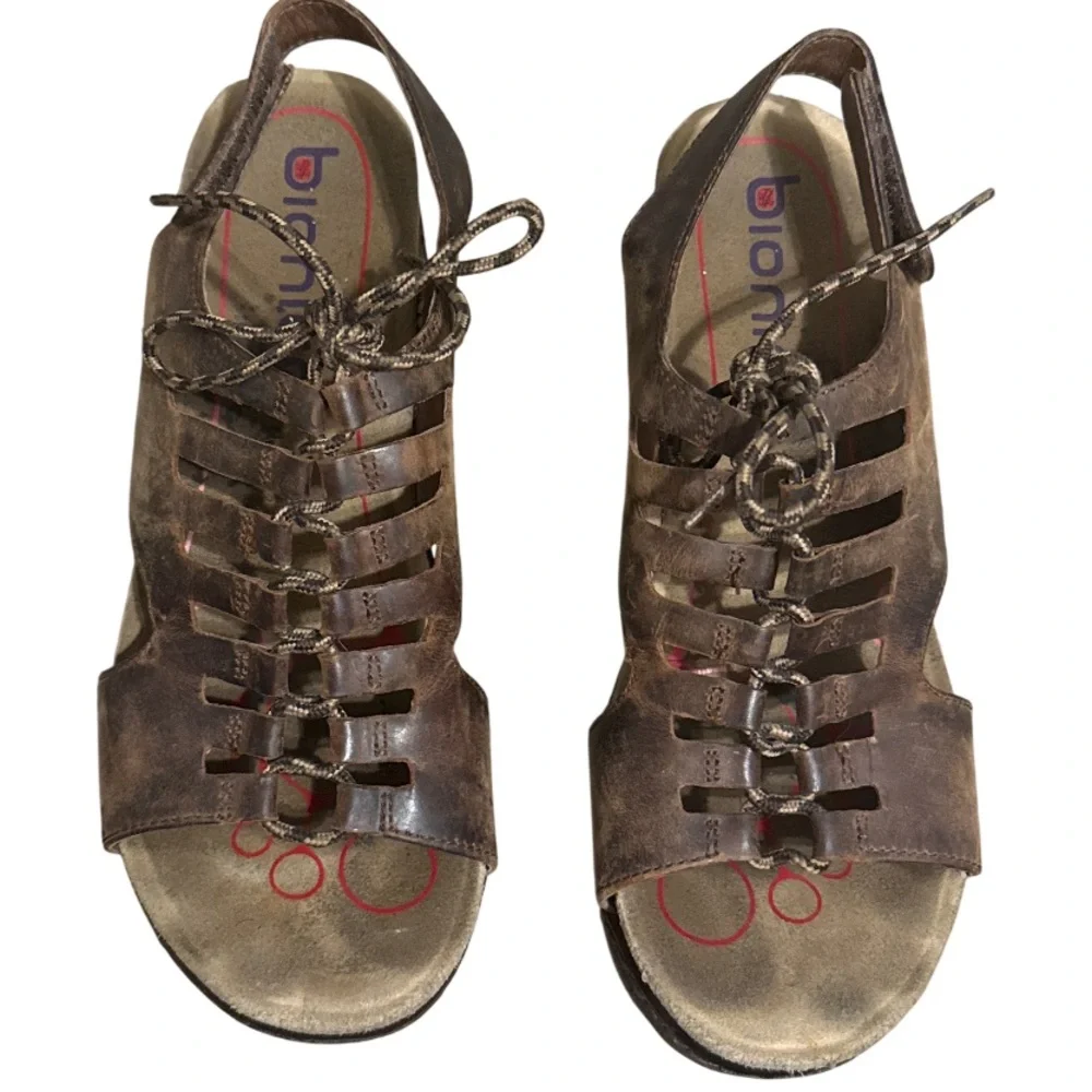 Biónica‎ brown leather strap wedge platform sandals - Picture 5 of 5